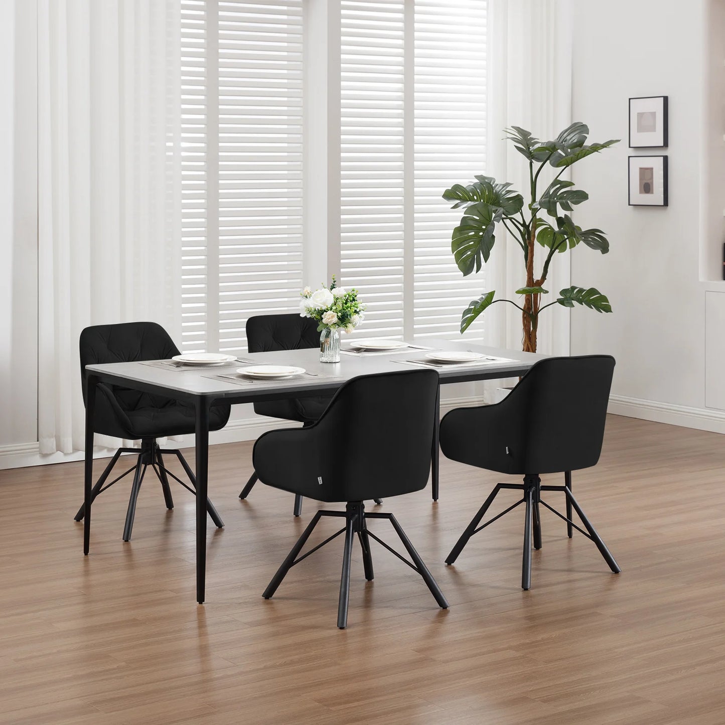 Draaibare Eetkamerstoelen – Set van 2 - Eetstoel – Bureaustoel – Leesstoel – Comfortstoel – Ergonomisch Design – 360° Draaibaar - Fluweel - Zwart