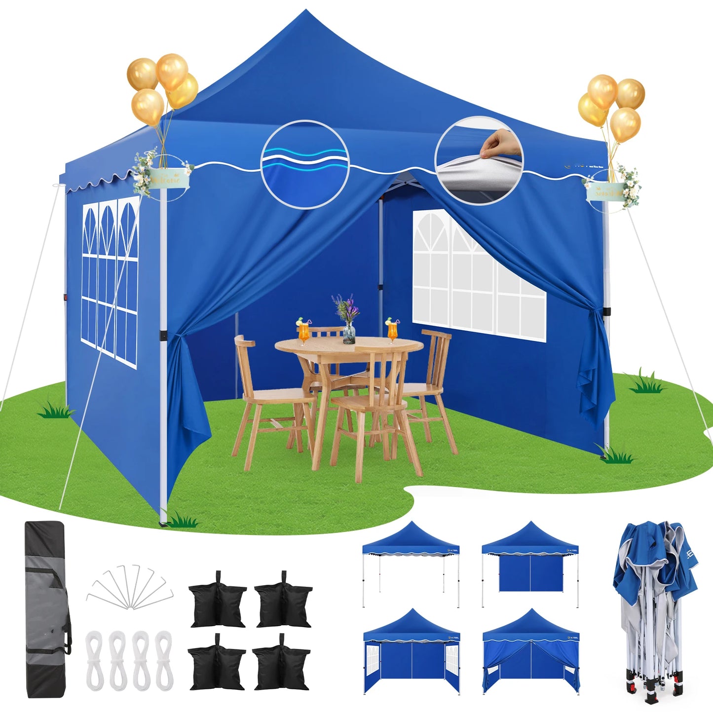 Opvouwbaar Paviljoen – Partytent – Tuinpaviljoen – Marktstand – Schaduwdoek – Waterdicht – Verstelbaar Frame - Blauw