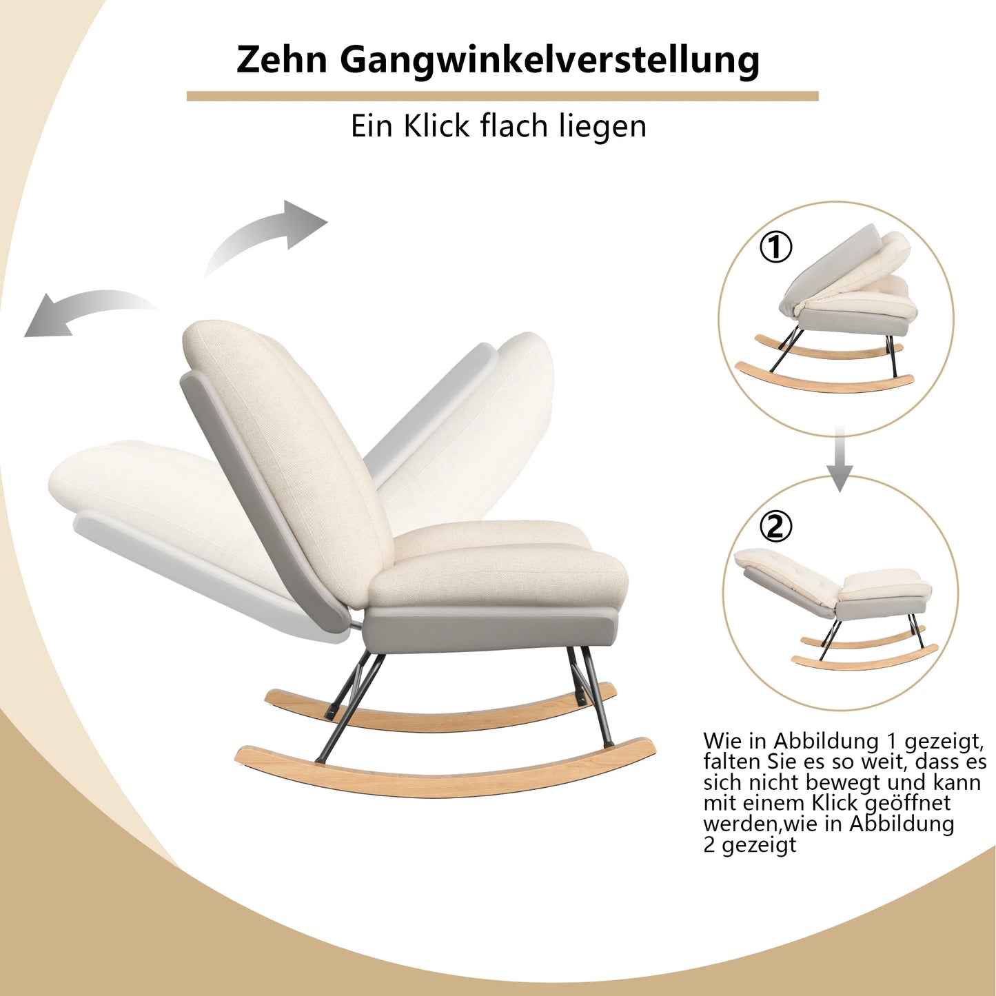 Schommelstoel – Wiegstoel – Relaxstoel – Lounge Stoel – Ademend Katoen-Linnen – Verstelbare Rugleuning – Stevig Metalen Frame