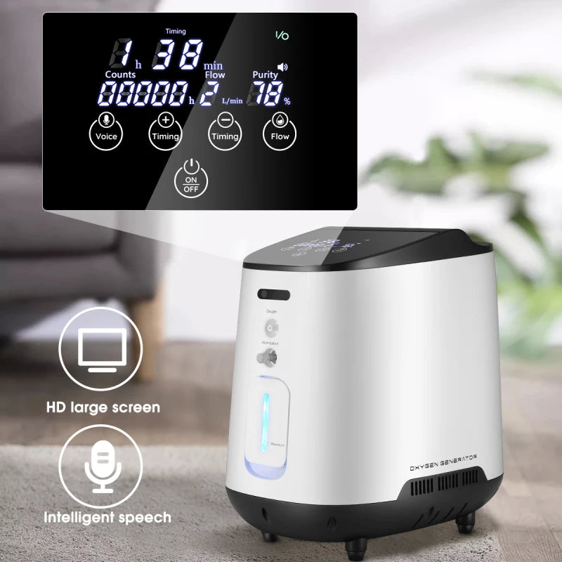 Zuurstofconcentrator – Draagbare Zuurstofmachine – Oxygen Generator – Ademhalingsapparaat – Medische Zuurstoftoediening – Instelbare Flow 1-7 L/min – Stil & Lichtgewicht 5,5 kg - QUORE
