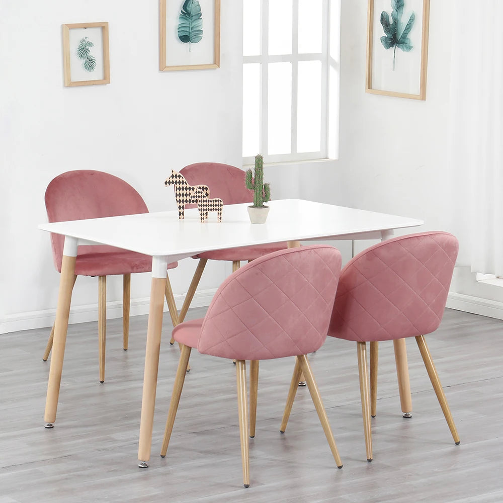 Eetkamerstoelen - Eetstoelen - Keukenstoelen - 6 Stuks - Ergonomische - met Rugleuning - Voor Keuken - Eetgedeelte - Zachte Fluwelen Zitje - Metalen Voeten - 80 x 48 x 43 cm - Roze