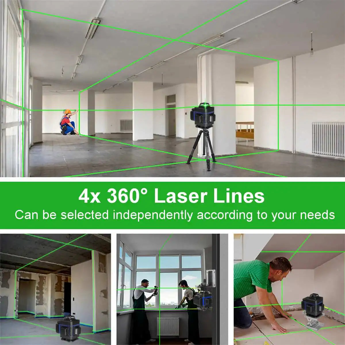 4D 16-lijn Kruislijnlaser + Statief 1,2m - Zelfnivellerende 360° Graden Groene laser - Incl. 2x accu & handige draagtas - Lijnlaser - Bouwlaser - Laserwaterpas - QUORE