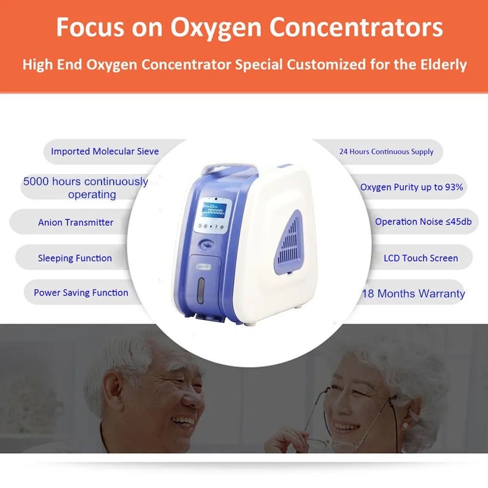 Zuurstofconcentrator – Zuurstofgenerator – Ademhalingsapparaat – Oxygeneer Machine – Medische Concentrator – Instelbare Zuurstofstroom 2-9 L/min – Stil (<38 dB) en Lichtgewicht (7,2 kg)