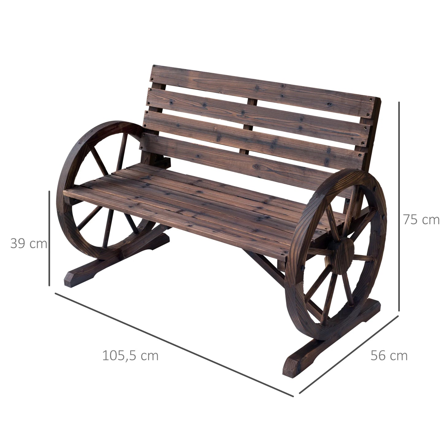 Tuin Bank - Tuinbank Hout - Tuinbanken - Garden Furniture - Rustieke Houten Tuinbank met Wagenwiel-Armleuningen - 2-Zits Bank van Vurenhout - QUORE