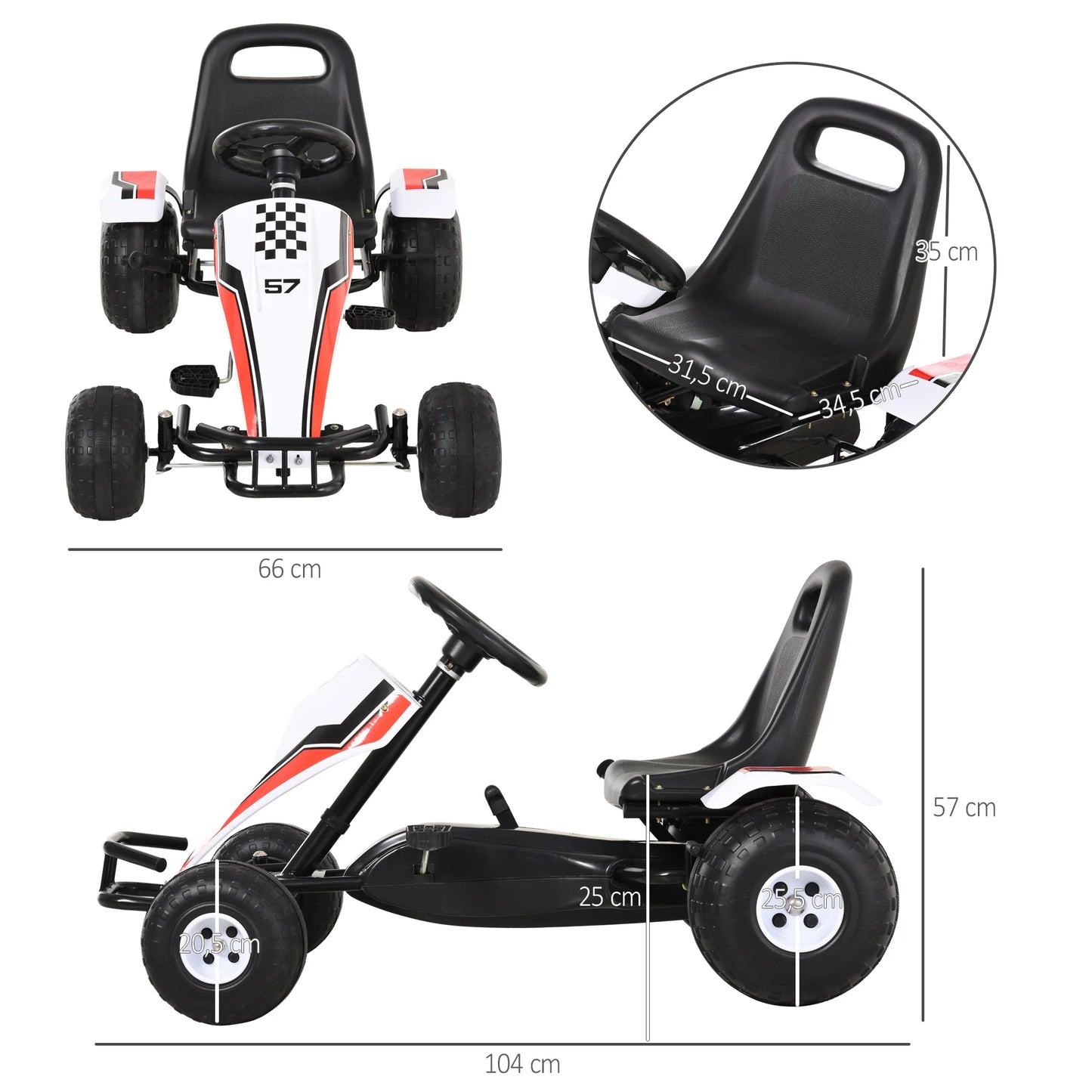 HOMCOM Go Kart to pedals for children + 3 years old with adjustable seat and brake