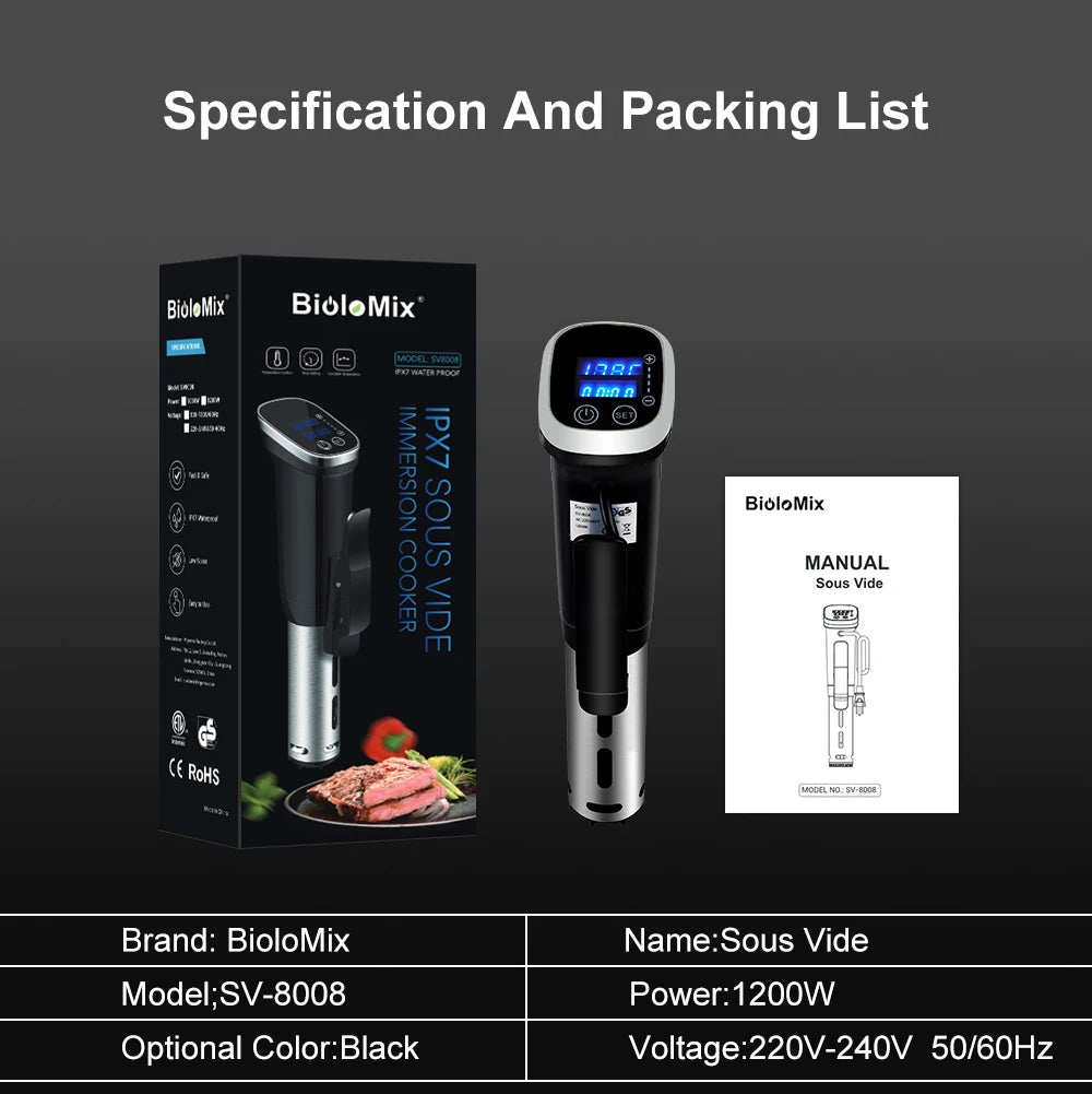 Sous Vide Kokers - 1200W 220V - Onderdompeling Circulatiepomp - Vacuüm Slowcooker -Met LED digitaal display - IPX7 - QUORE