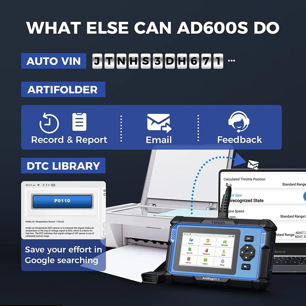 Topdon - OBD2 Scanner - Diagnose Computer - Smart Diagnostic Tool - Fout Verwijderen - Professionele Auto Diagnose Tool - ABS Airbag Olie EPB DPF TPMS BMS Reset - Zwart