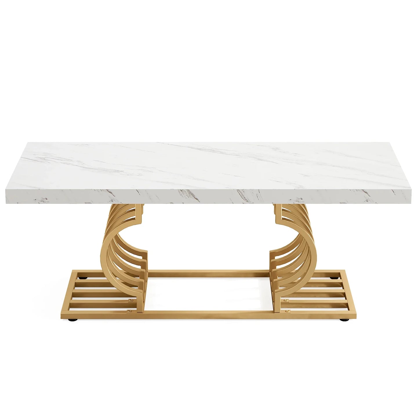 Salontafel – Koffietafel – Bijzettafel – Woonkamertafel – Tafel – Marmerlook Tafelblad – Geometrisch Metalen Frame – 120x60 cm – Lichtgewicht Design - QUORE