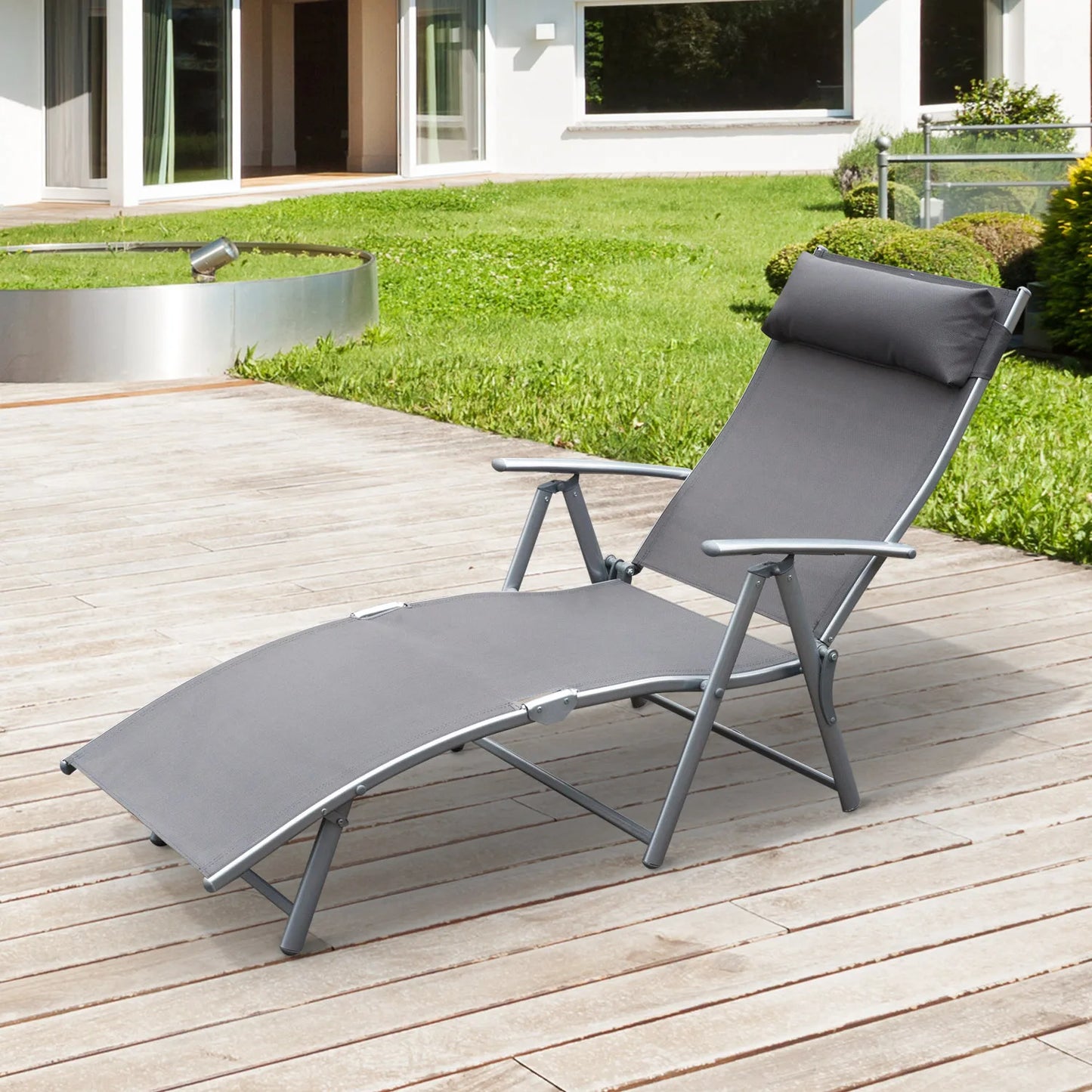Outdoor Loungestoel - Opvouwbare Ligstoel - Loungestoel Tuin - Zonnebank - Terras & Zwembad Lounge - Verstelbare Rugleuning - Tuin Opvouwbare Stoel - 137 x 63.5 x 100.5 cm - Grijs