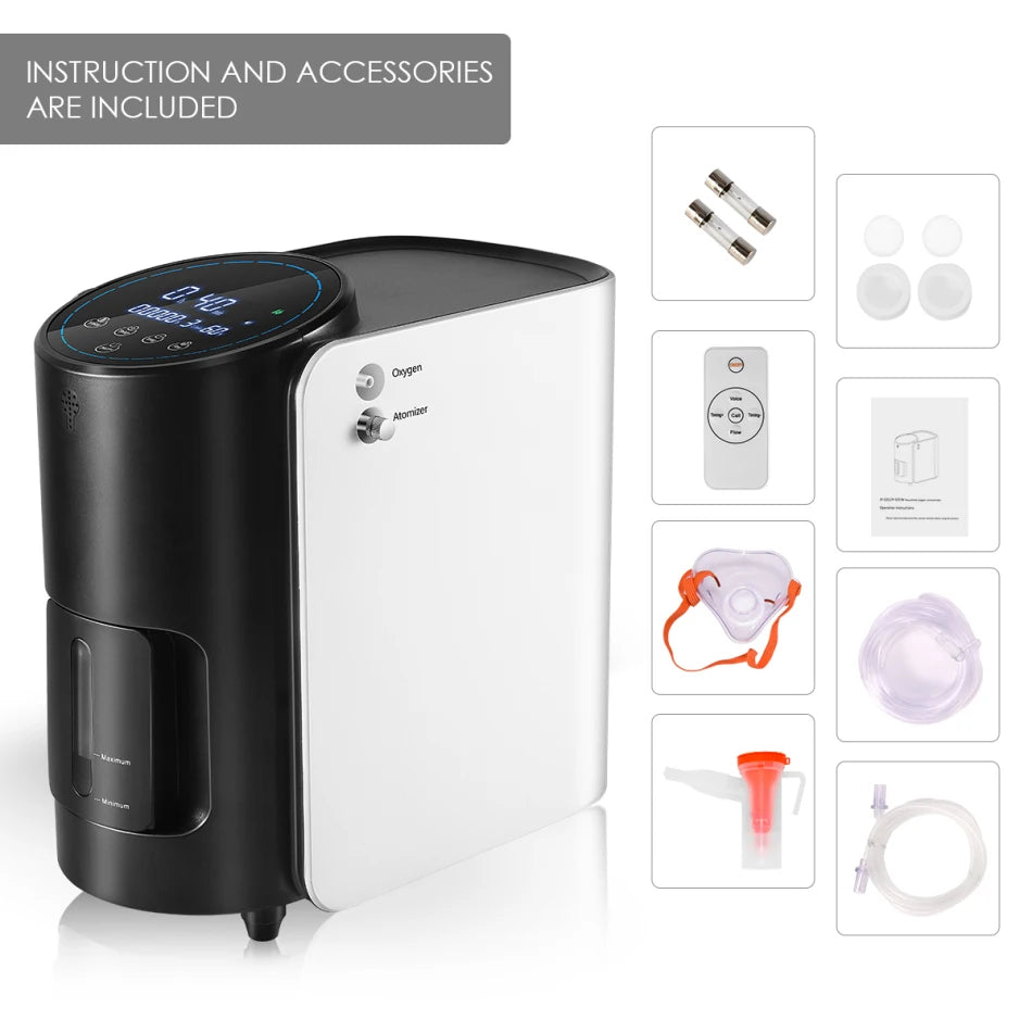 VARON Adjustable 1-7L/min Continuous Household Oxygen Concentrator Generator Home Care Oxygene Machine AC100-240V