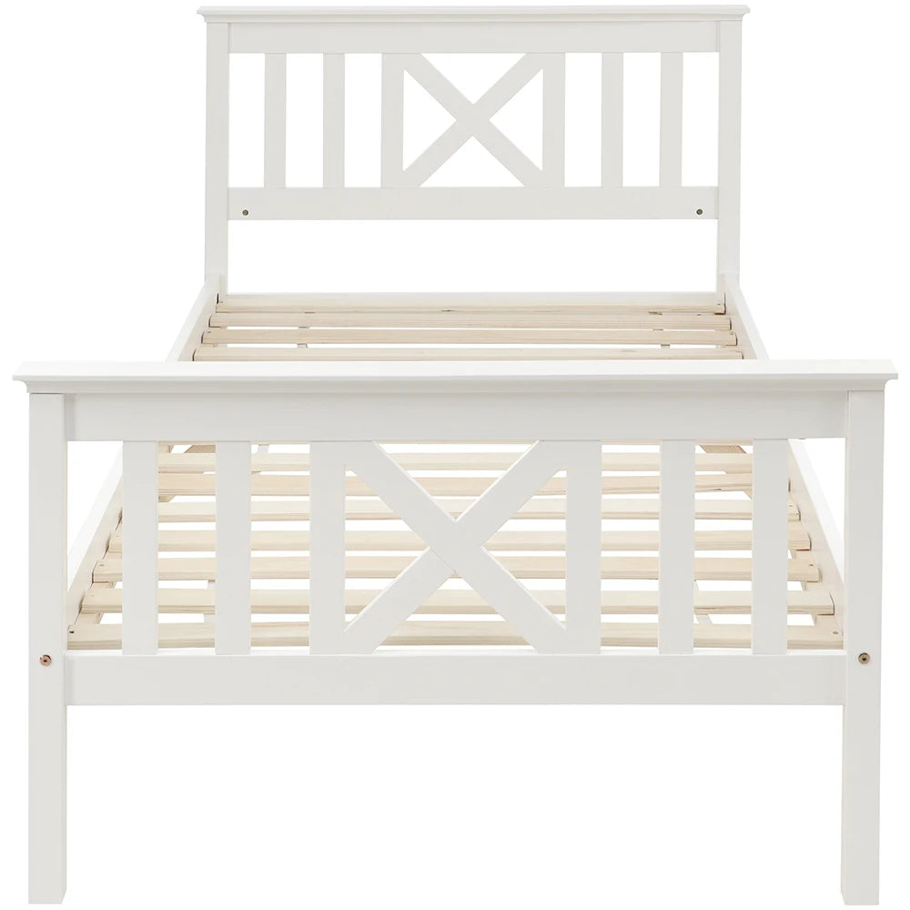 Eenpersoonsbed – Bedframe – Kinderbed – Logeerbed – Slaapbank – 90x200 cm – Massief Grenenhout – Stevige Lattenbodem – Wit