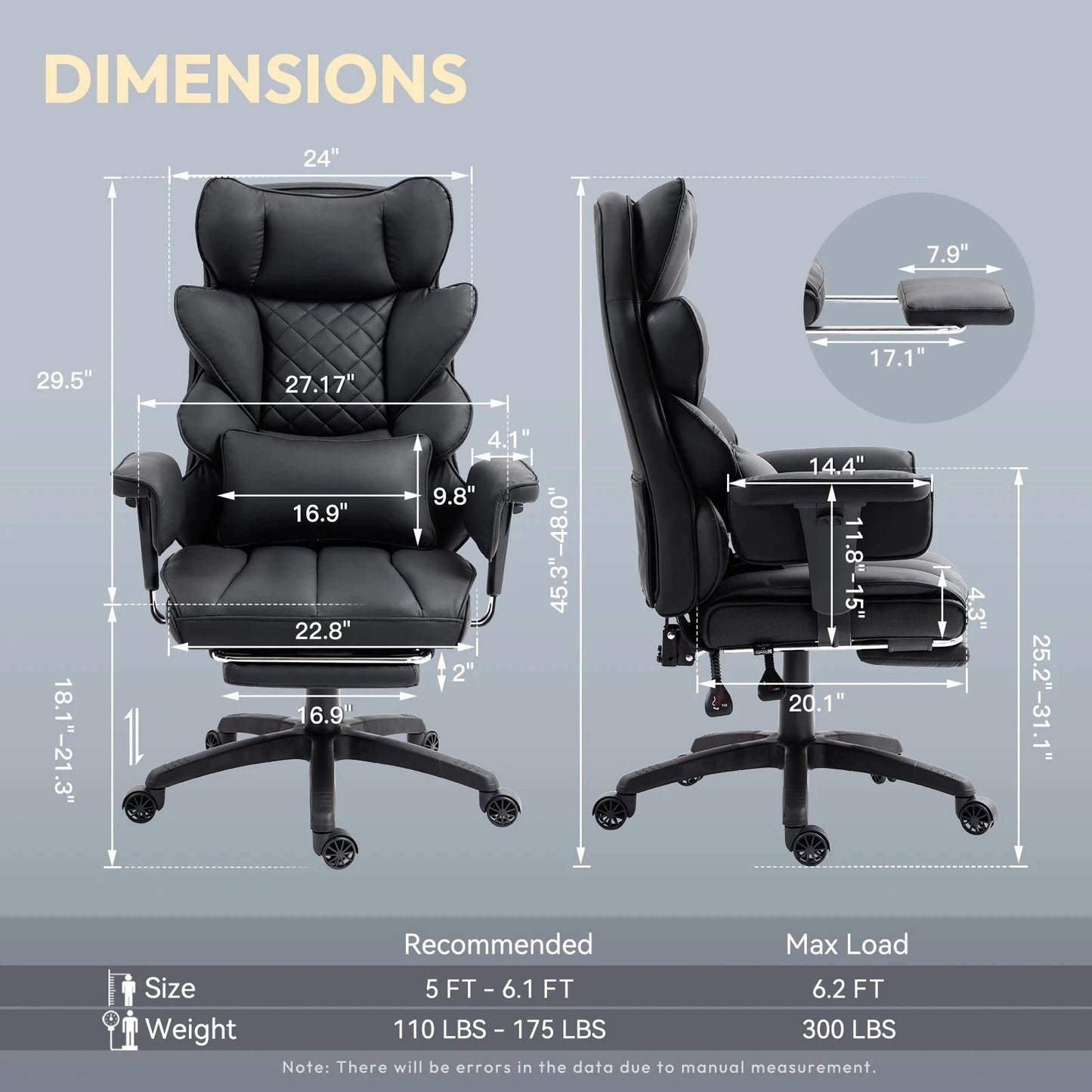 Ergonomische Bureaustoel - Loungestoel - Gamingstoel - met Pocketvering - en Lendensteun - Verstelbare Hoge Rugleuning - Comfortabele Kantoorstoel - met Armleuningen - Draai- en Roldesign - Voor Gaming & Thuiswerken - Bruin