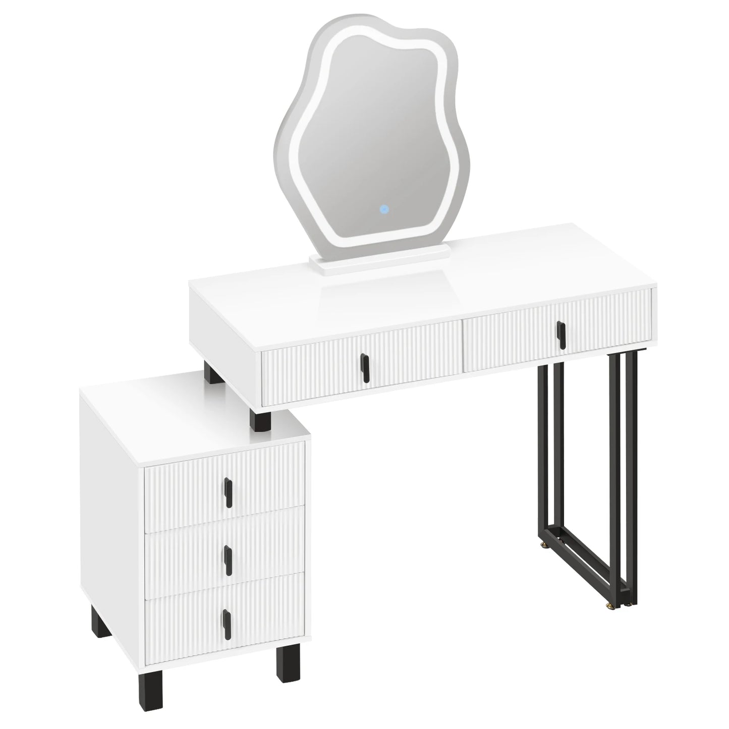 Kaptafel – Make-uptafel – Schminktisch – Dressing Table – Verlichte Kaptafel – Verstelbare LED-Spiegel – 5 Lades – Glanzend Wit MDF