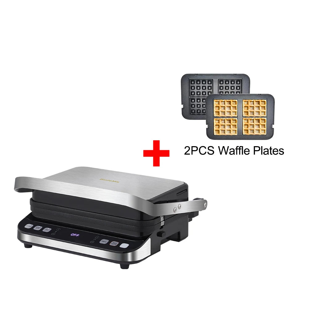 BioloMix 2000W 6-in-1 Electric Grills for Barbecue, Digital Griddle, Sandwich and Panini Press, Optional Waffle Maker Plates
