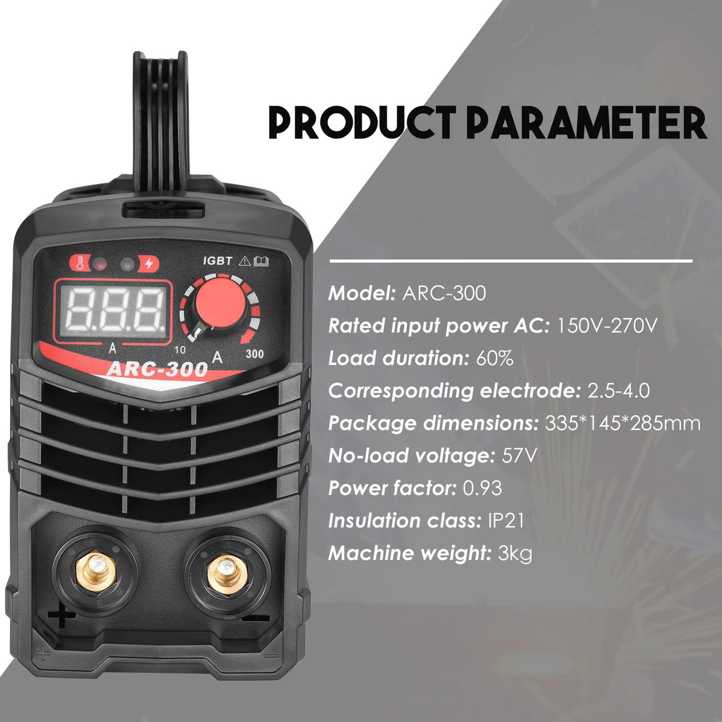 Lasapparaat - Elektrische lasmachine - 300Amp ARC MMA Lasser Inverter - GBT Elektrische LCD Lasser - met elektrodehouder - 220V - EU Stekker - Geel - QUORE