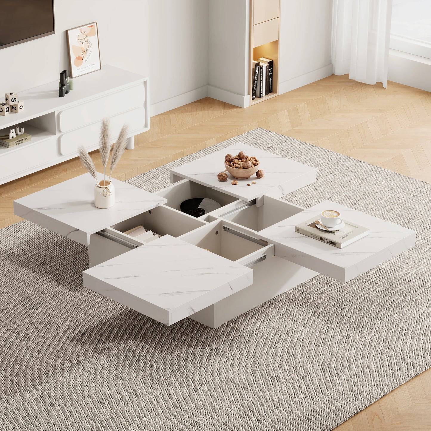 Salontafels - Bijzettafel - Kleine Tafel - Tafel - Woonkamer - 90 cm x 90 cm x 25 cm - Wit