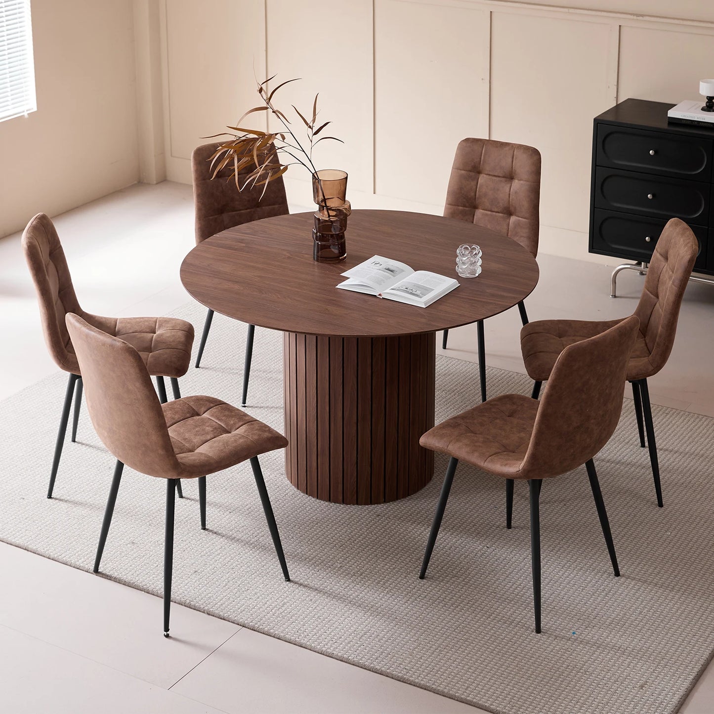 EGOONM Round Dining Table Nordic Table for 4 People, Circle Dining Room Table with Wooden Base, Round Kitchen Dinner Table 120CM
