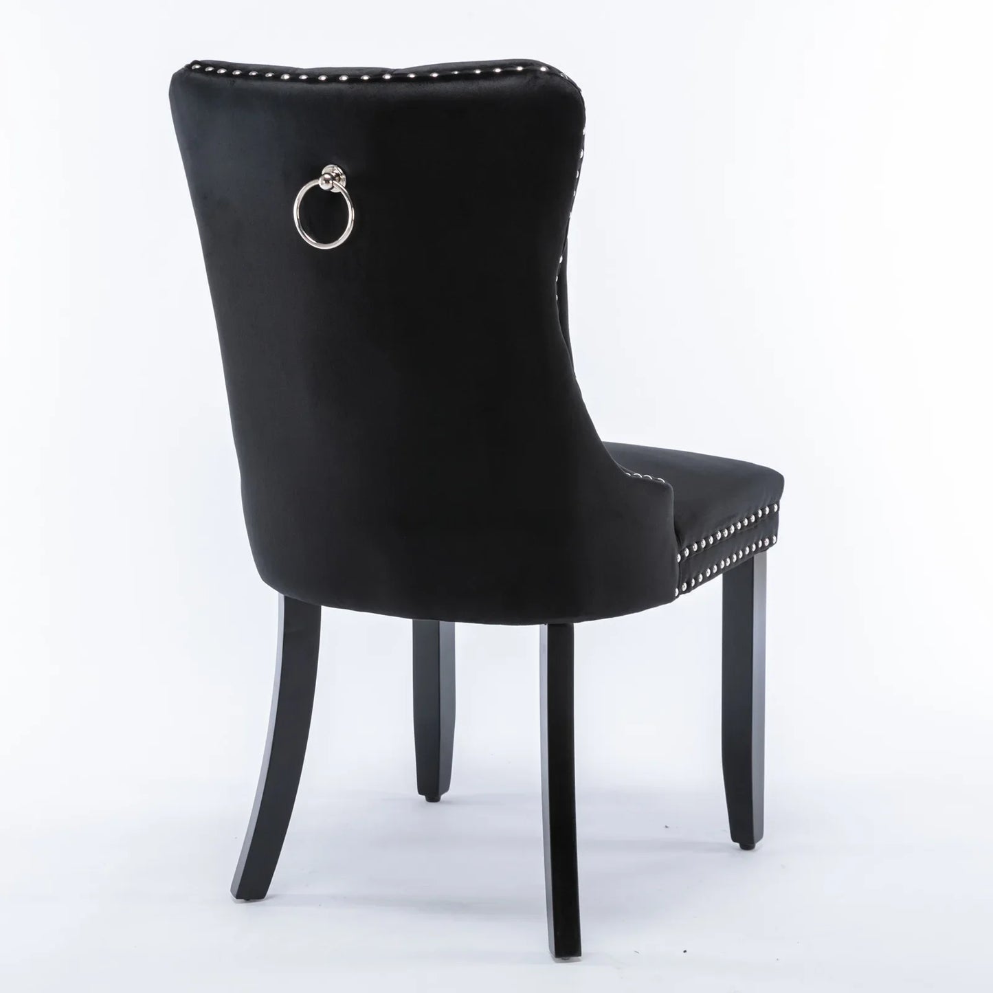 Elegant, High-End Tufted Solid Wood Dining Chairs with Velvet Upholstery, Wood Legs, and Nailhead Trim - 2-Piece Set, Black