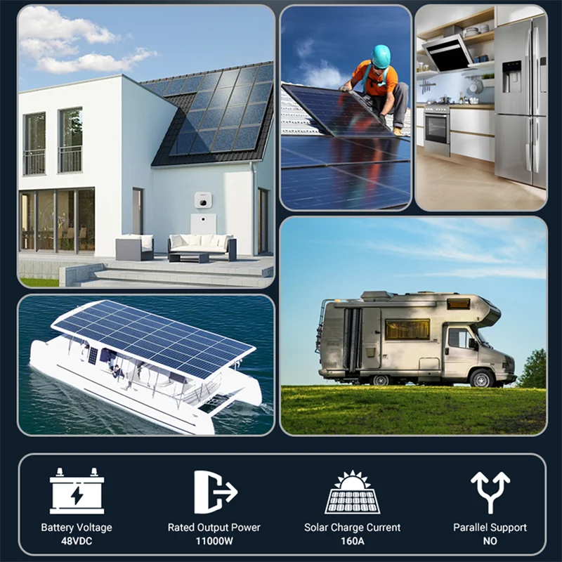 Zonne-omvormer – Solar Inverter – Zonne-energie Converter – PV Omvormer – Pure Sinusgolf – Dubbele MPPT – WiFi-Monitoring - 11000W - Met WIFI - 48V