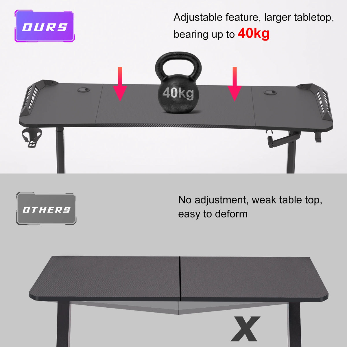 Groot laptopcomputerbureau - Gaming en Thuiskantoor - In Hoogte Verstelbaar - met Houder - 160CM - Rechthoekig Staand Bureau - Ergonomische Kantoorlifttafel - Zwart - QUORE