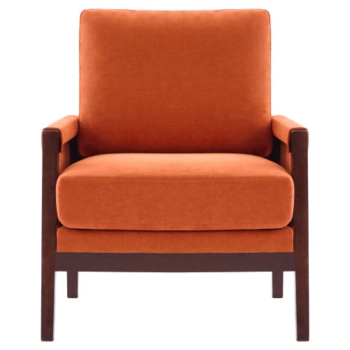 Relaxstoel – Loungestoel – Fauteuil – Leesstoel – Relaxfauteuil – Zitstoel – Chenillestof Bekleding – Massief Houten Frame - 76.5 x 83 x 95.5 cm - Oranje