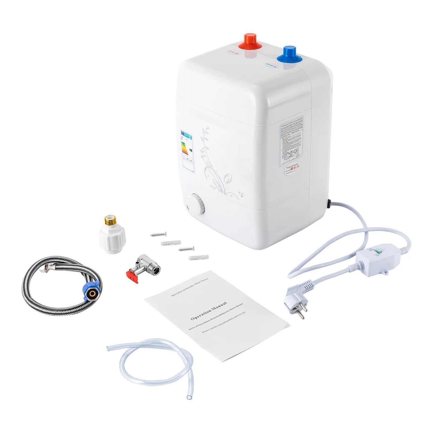 Onderbouw elektrische - Doorstroomboiler - Met temperatuurregelaar -Warmwaterapparaat voor - Beperkte Ruimtes - 8L - 220V - Wit