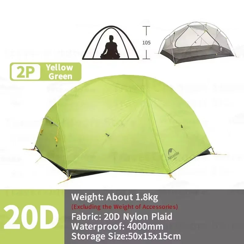 Ultralichte 2-Persoons Tent – Lichtgewicht Tent – Compacte Tent – Weerbestendige Tent – Waterdicht – Aluminium Frame