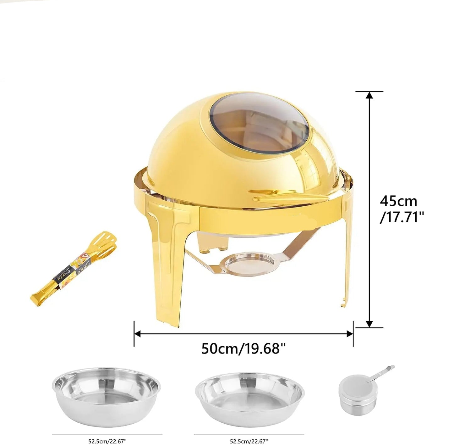 Chafing Dish - Warmhoudplaat - Buffetwarmer Set - Rechaud - Ronde RVS Warmer - 1 Stuks - 6QT - met Stevig Frame voor Feest en Bruiloft - Goud - QUORE