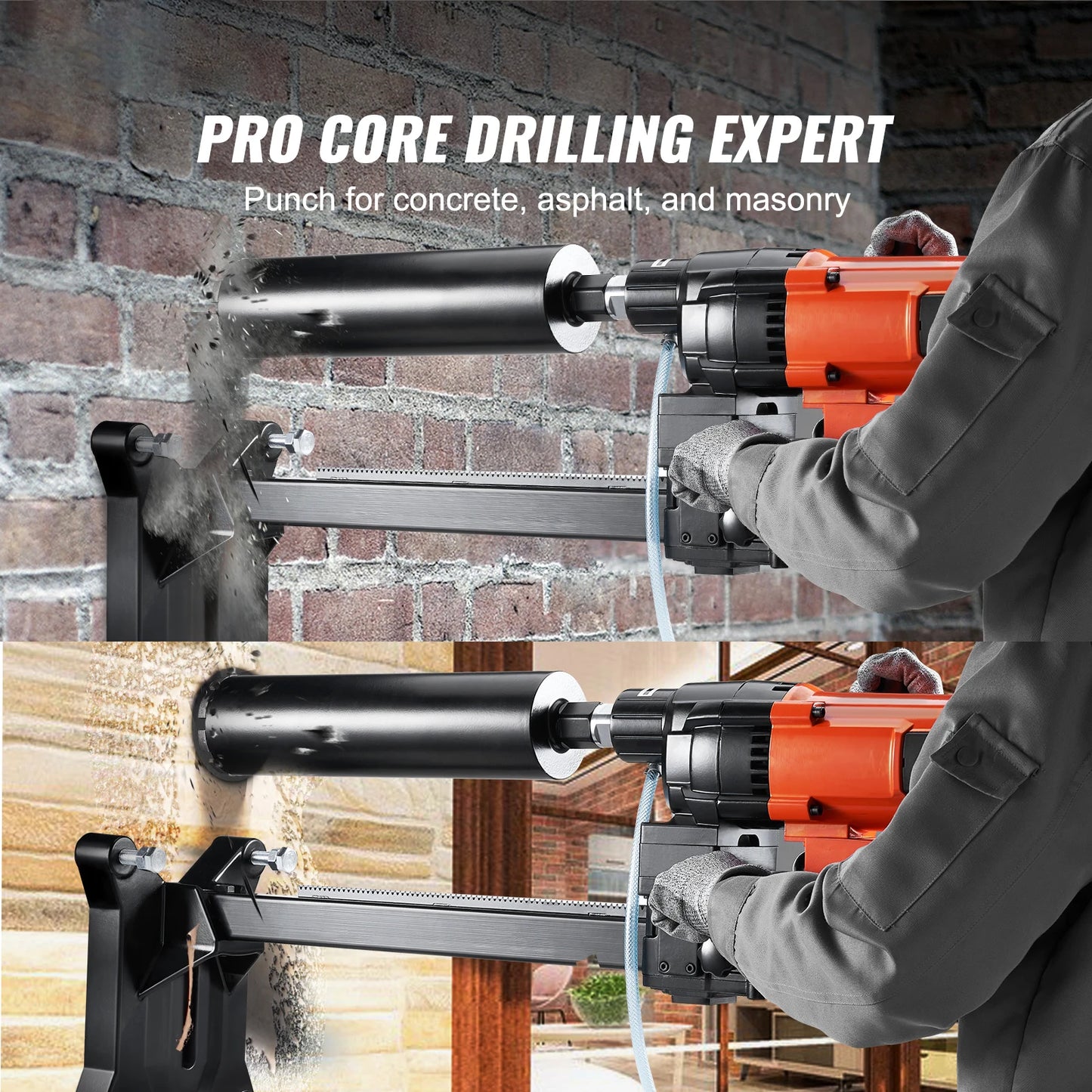 SucceBuy 2500W Diamond Core Drilling Machine 10in Wet Concrete Core Drill Rig Stand Wheels 750RPM Speed 10in Drilling Diameter
