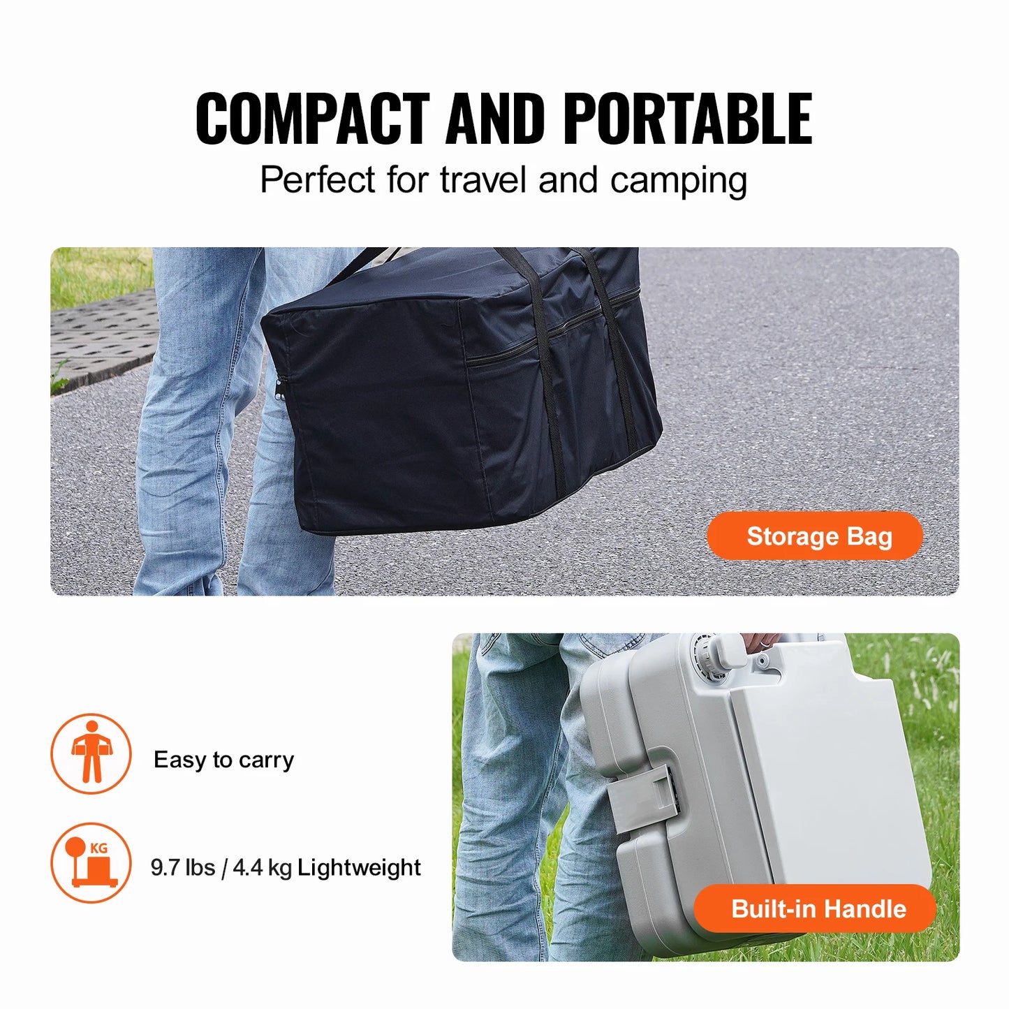 Camping Toilet - Porta Potti - Camping wc - Draagbaar Toilet - Portable Toilet - 5.2 Gal - Lekvrij, Geurloos en Met Drukspoeling - voor Outdoor, Camper of Noodgebruik - Meeneembaar Toilet - Chemisch Toilet