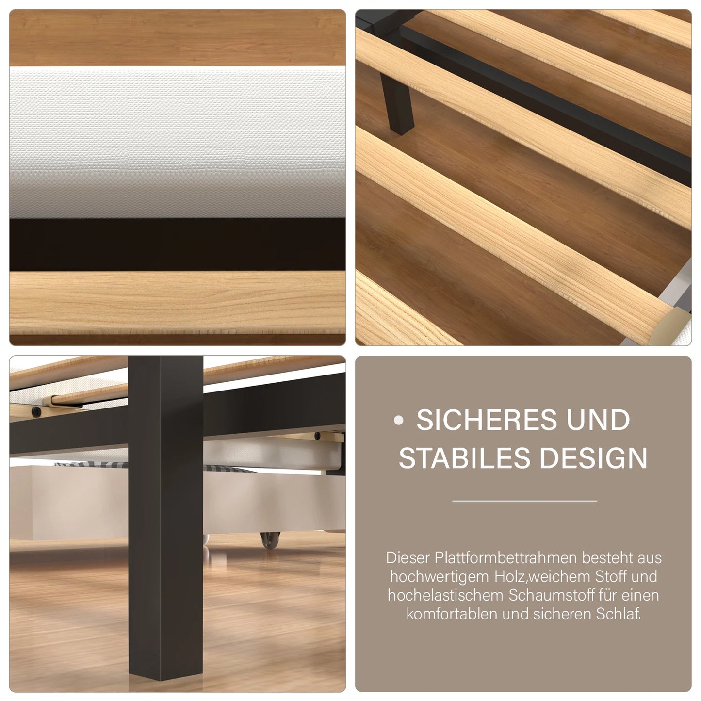 Bedframe – Bed – Platformbed – Tweepersoonsbed – Opbergbed – 210x150 cm – Linnen Bekleding Met Metalen Frame - QUORE