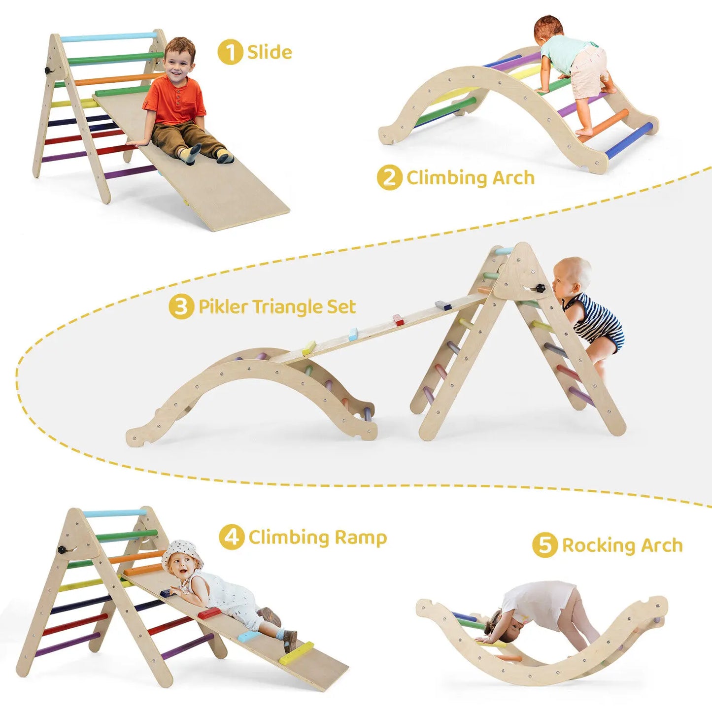 Houten Klimdriehoek met Glijbaan – Opvouwbaar Klimrek voor Peuters en Baby’s – Montessori Babygym en Klimspeelgoed – Educatief & Veilig Binnen Speeltoestel – Stevig en Duurzaam Hout - QUORE
