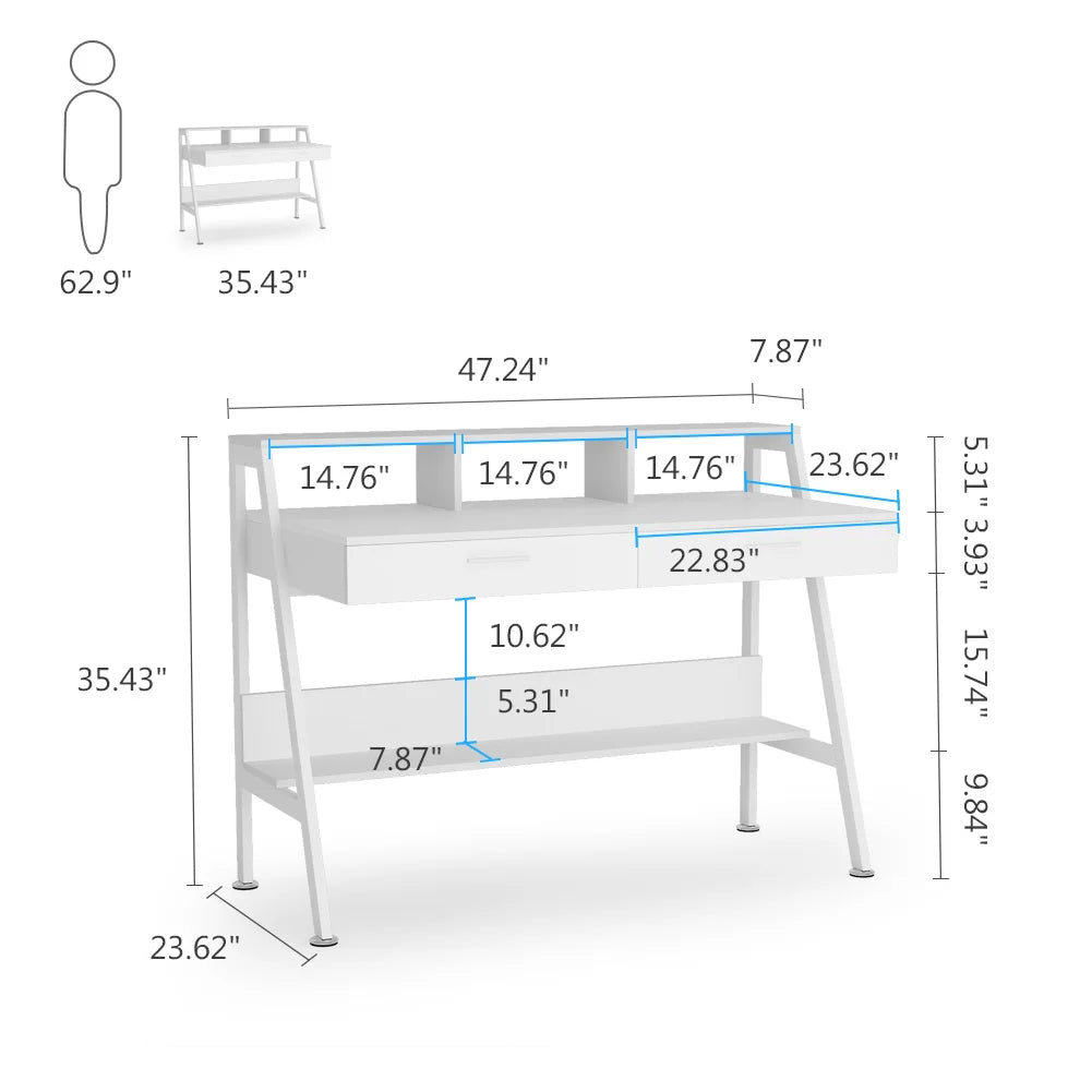 Bureau – Werktafel – Computerbureau – Schrijftafel – Compact Ontwerp – Metalen Frame – Ergonomische Monitorverhoger