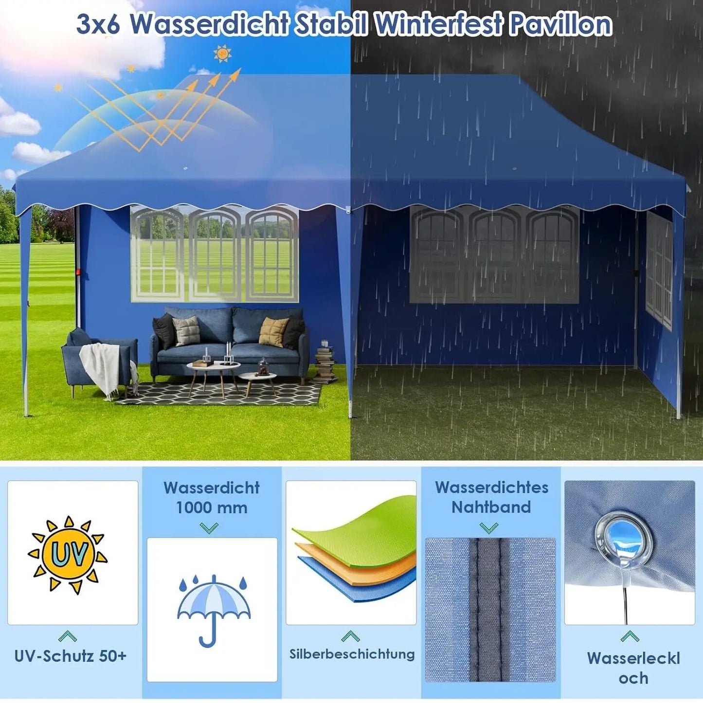 Tuinpaviljoen – Vouwwagen – Overkapping – Partytent – Marktstand – 3x6 Meter – UV-Bestendig