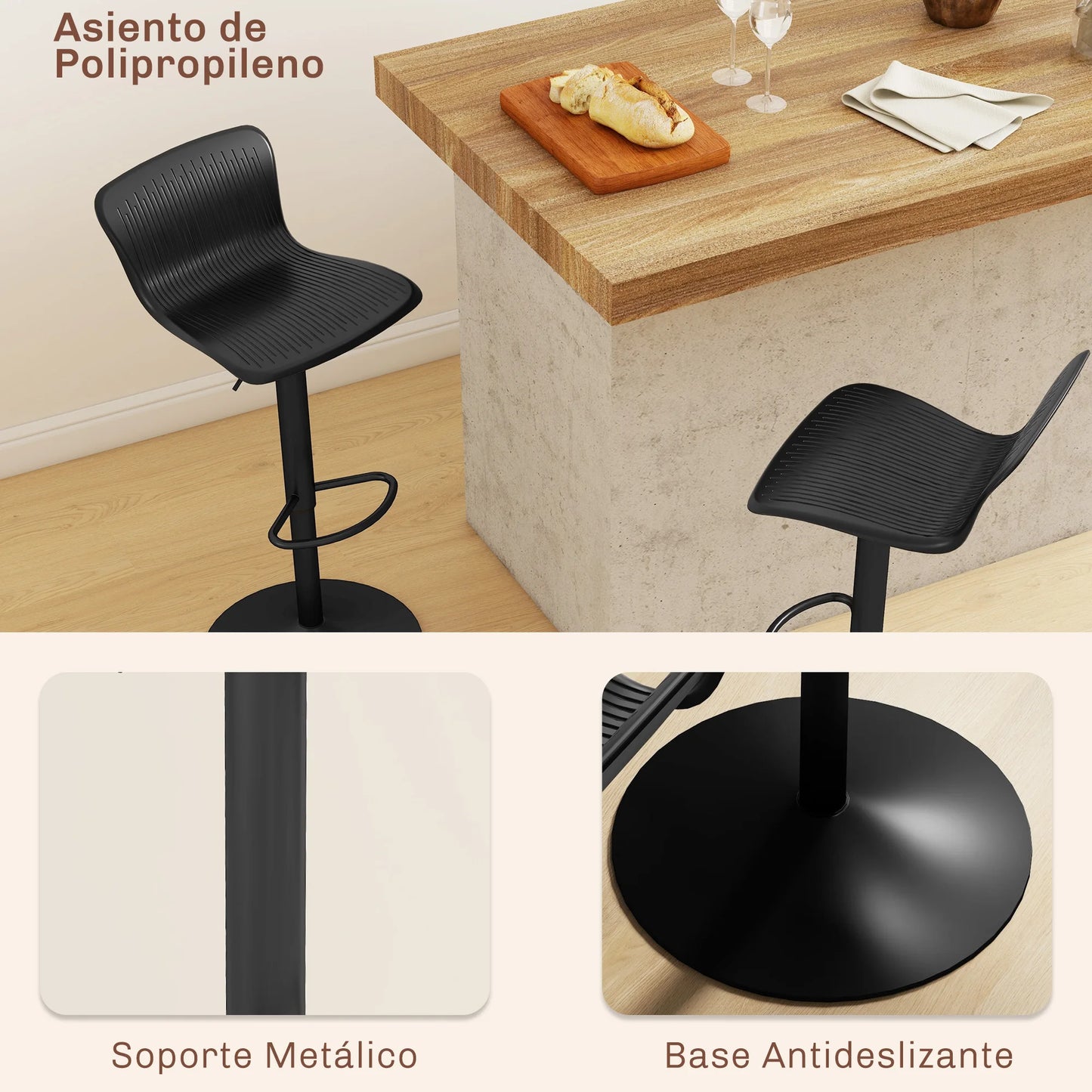 Barkrukken – Barkruk – Barstoel – Hoge Stoel – Keukenstoel – Zwart – Verstelbare Hoogte 57-78 cm – 360° Draaibare Zitting - QUORE