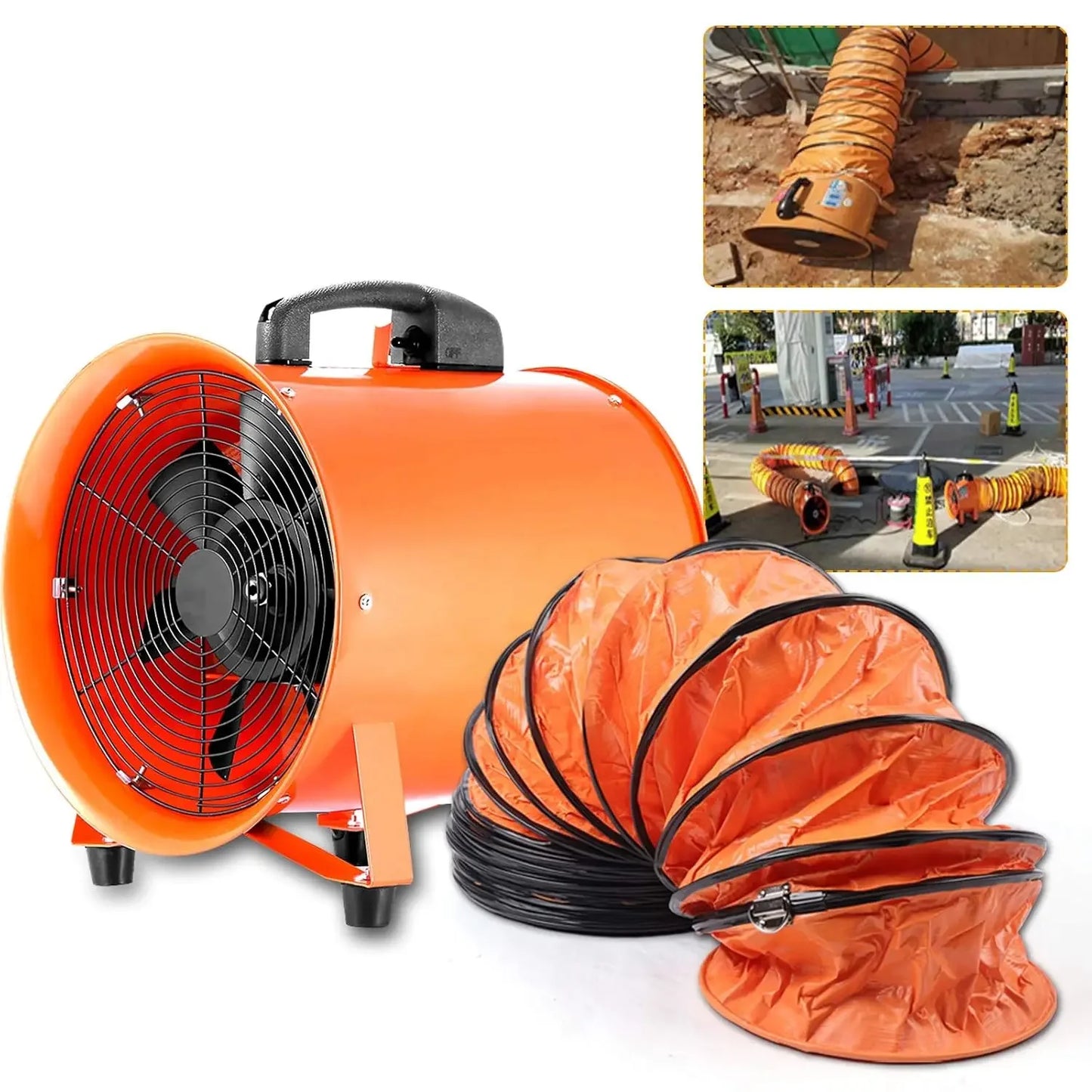 Industrieventilator – Bouwventilator – Luchtverplaatser – Blower – PVC Luchtkanaal – Oranje Variant – 250 Mm Diameter – 320 Watt Krachtig