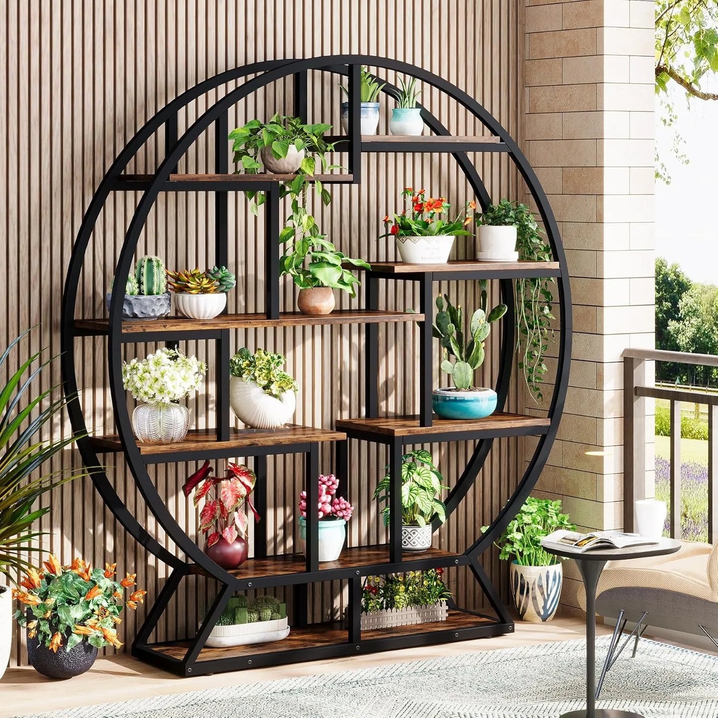 Ronde Boekenkast – Boekenplank – Boekenkast Industrieel – Etagère – Open Kast – 160 cm Hoogte – Metalen Frame en Houten Planken