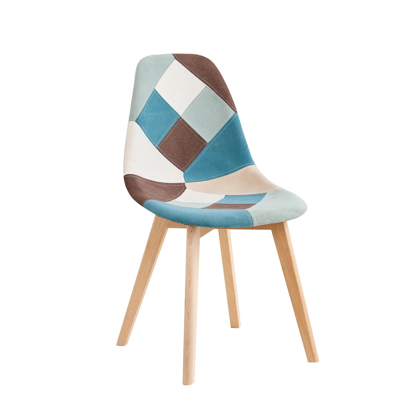 Set van 4 Scandinavische Eetkamerstoelen – Stoelen – Dining Stoelen – Keukenstoelen – Woonkamerstoelen – Groen Patchwork Ontwerp – Stevige Beukenhouten Poten
