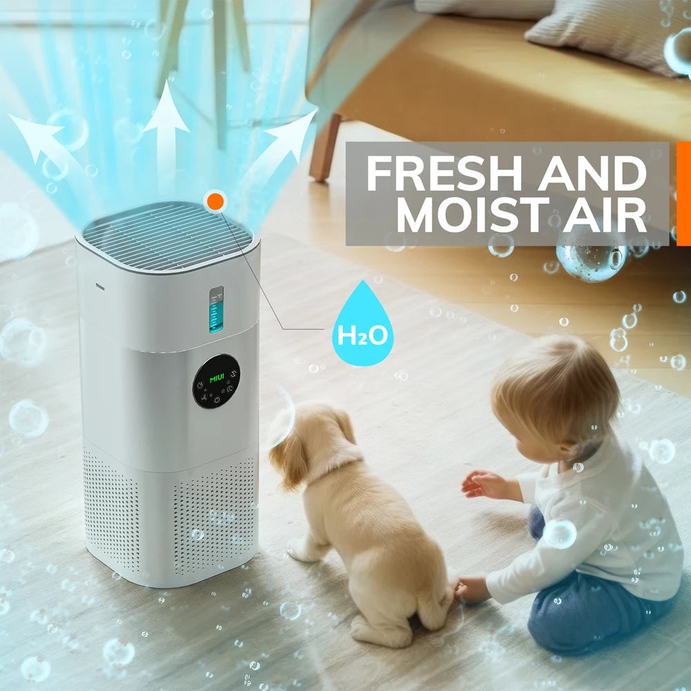 Luchtreiniger - met Luchtbevochtiger - 2-in-1 - HEPA H13 Filter - Allergieën - Huisdierenhaar - en Rook - Stil en Efficiënt - Geschikt voor Slaapkamer en Woonruimte - Zonder Bevochtigercomponent - QUORE