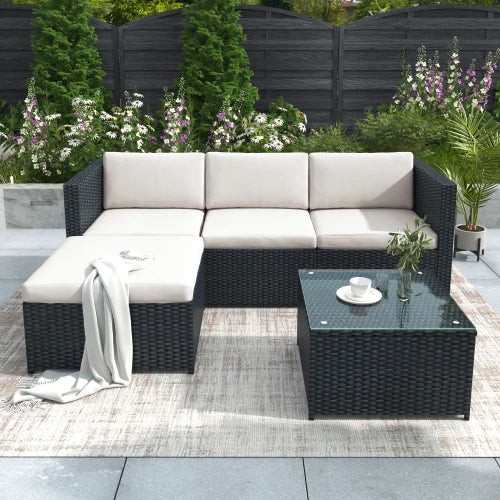 Loungeset – Tuinset – Wicker Loungeset – Loungeset Voor Buiten – Zitgroep – Weerbestendig Polyrattan – Inclusief Afneembare Kussens - Zwart