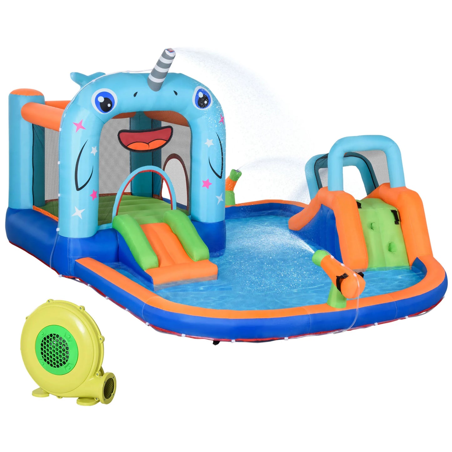 Bouncy Castle met Glijbaan voor Kinderen 3-8 Jaar - Multicolor - 420x370x230 cm - Met Pomp en Draagtas