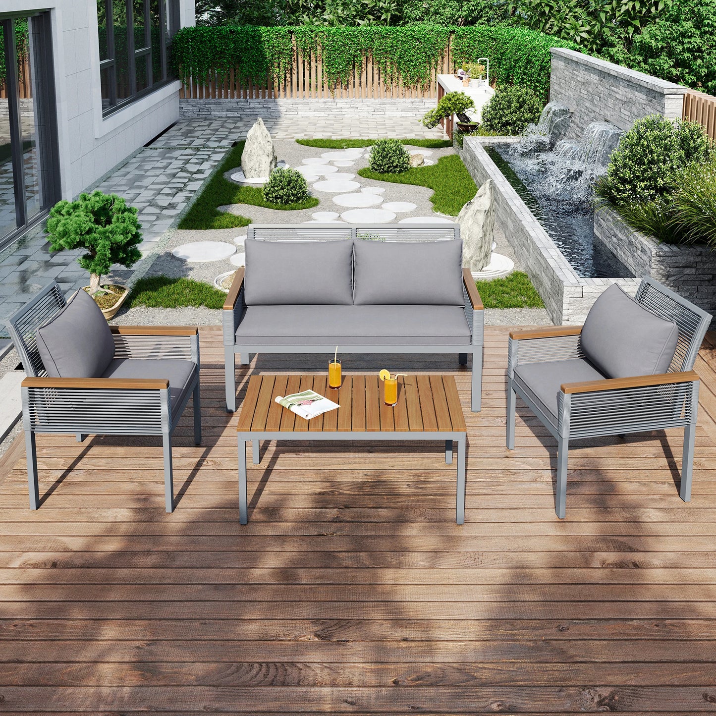 Tuinloungeset – Tuinmeubelset – Loungeset Buiten – Balkonmeubels – Gepoedercoat Stalen Frame – Waterafstotende Kussens