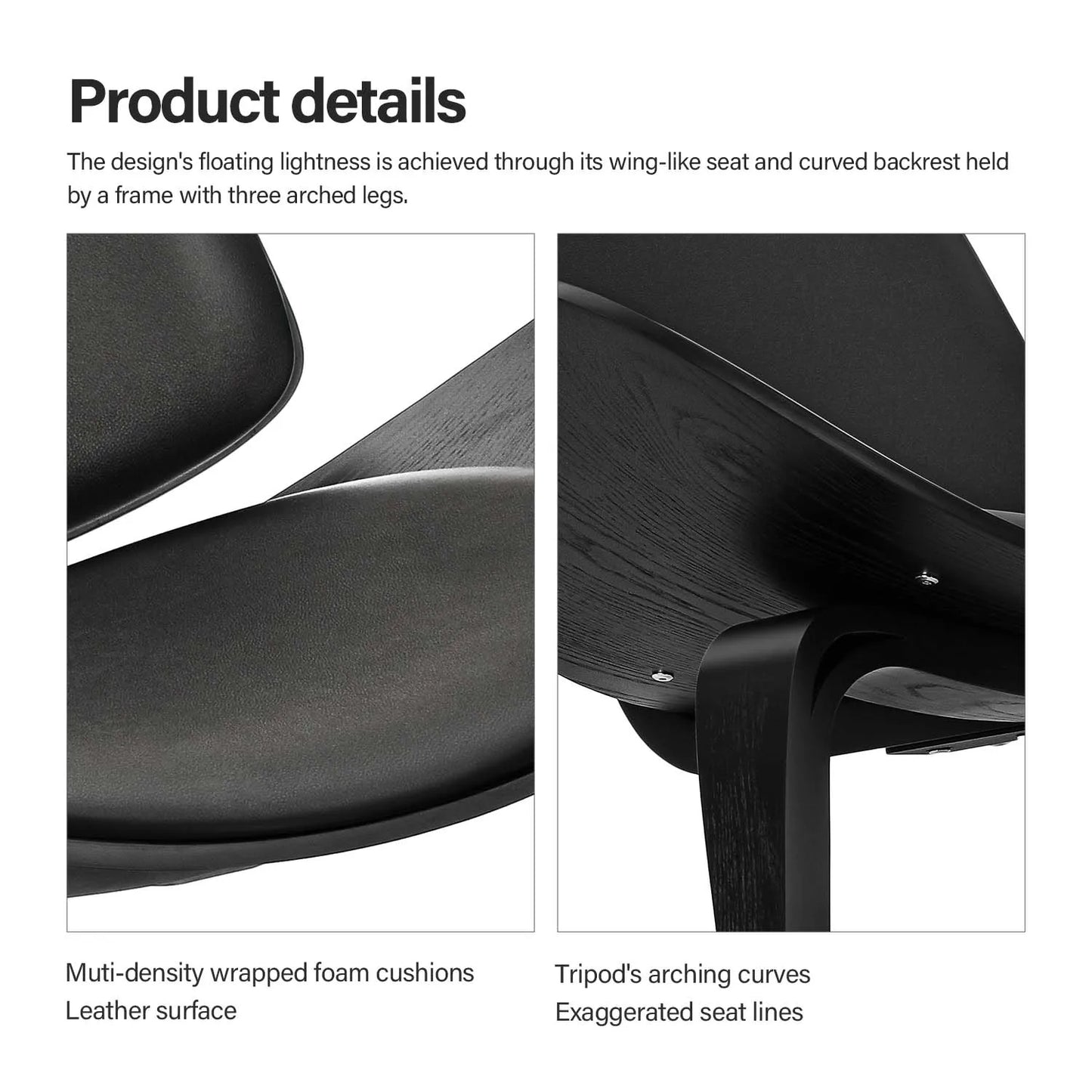 Shell Chair – Driepoot Stoel – Design Stoel – Kunstleer Stoel – Houten Frame – Comfortabel Zitvlak – Draagkracht 150 Kg - QUORE