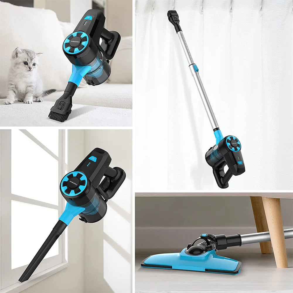 3 in 1 - Draadloze Stofzuigers - Stofzuiger - Vacuum Cleaner - met 0.7L Stofreservoir - 17000Pa - 400W - 2200mAh - Hoogte Verstelbaar Buis - 70dB - Blauw