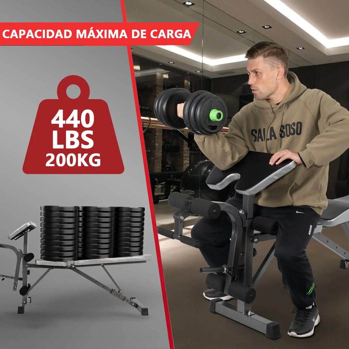 Weights Bench,Adjustable And Multifunctional , Abdominal Bench,w/ 8 Adjustable Positions & 2 Training Straps,Home Gym