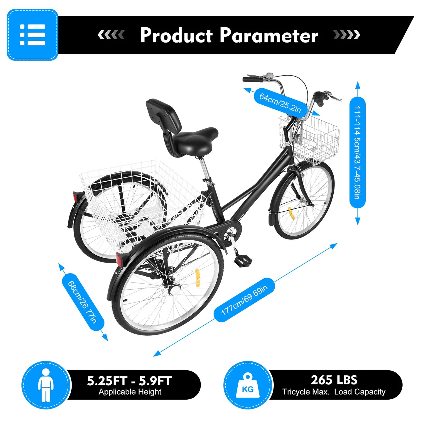 Driewieler – Drie-Wiel Fiets – Seniorenfiets – Comfortfiets – 24 Inch – 7 Versnellingen – Ergonomische Zitting