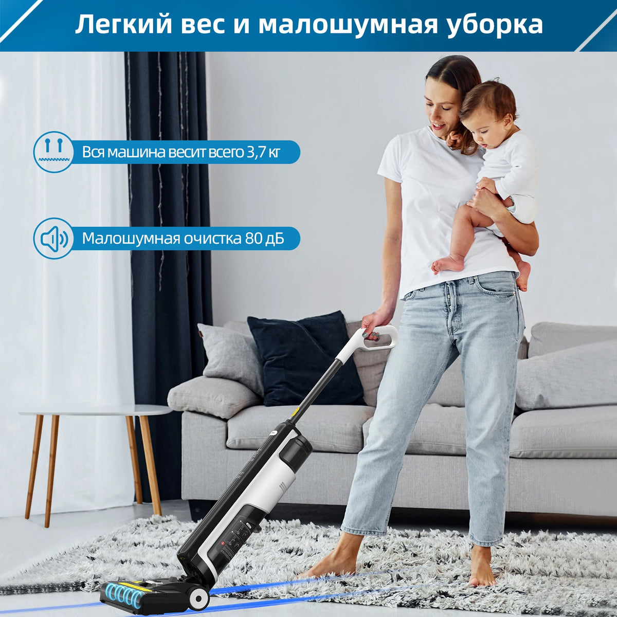 Cordless Stick Vacuum Cleaner - Stick Vacuum Cleaner - Vacuum Cleaner - Cordless Stick Vacuum Cleaner - Powerful Suction - Multi-Surface Vacuum Cleaner - HEPA Filter - 150W - 2600mAh - 80dB - White/Black