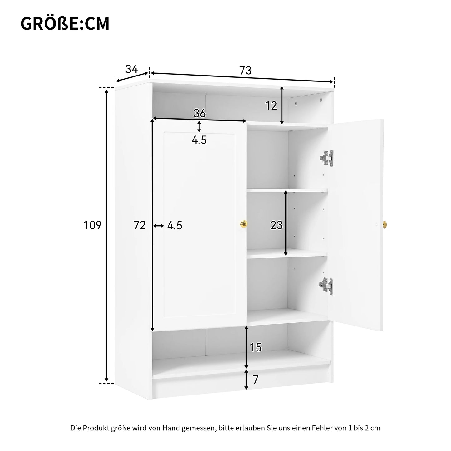Schoenenkast – Schoenopberger – Schoenenschrank – Schoenenkastje – Schoenenmeubel – Grote Capaciteit – Verstelbare Legplanken – Wit Spaanplaat – Gouden Handgrepen
