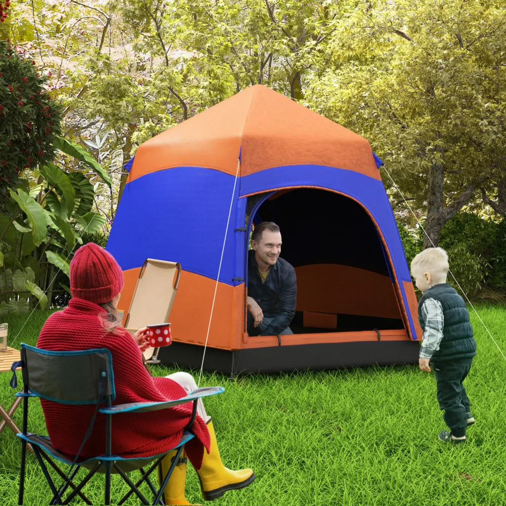Familietent – 4-Seizoenen Tent – Kampeertent – Gezinstent – Quick-Up Systeem – 280x280 Cm – Waterdicht Polyester - Blauw & Oranje