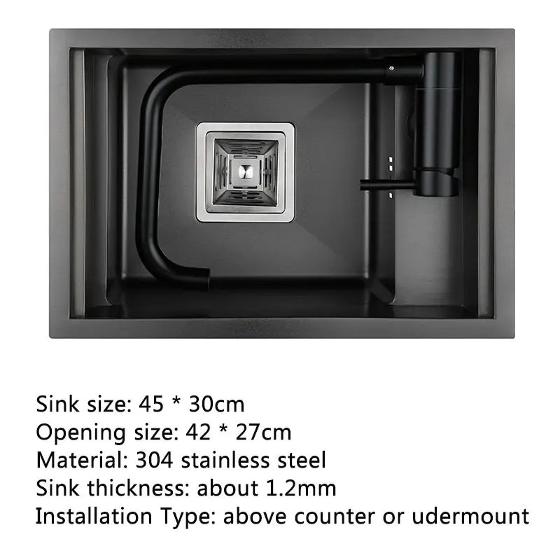 Spoelbak – Gootsteen – Keukenspoelbak – Barspoelbak – Balkonspoelbak – Enkelvoudige Kom – RVS Roestvrij Staal – Compact 45x30 cm
